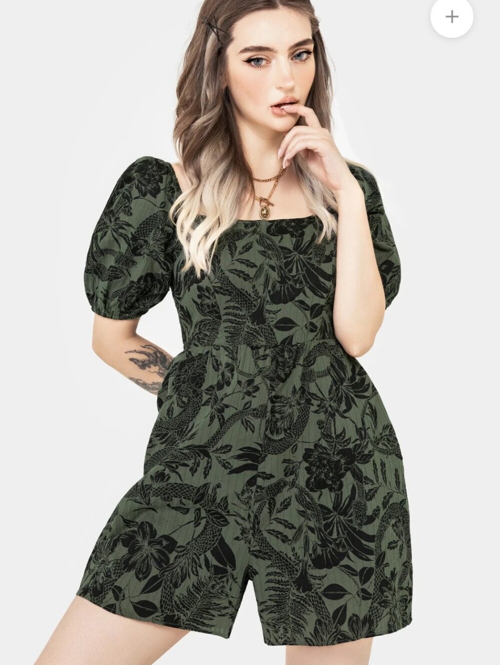 disturbia bashe cotton puff sleeve playsuit green